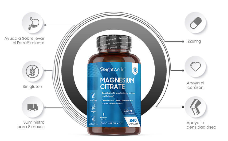 Citrato de Magnesio 240 Cápsulas Suplemento Natural de Bienestar