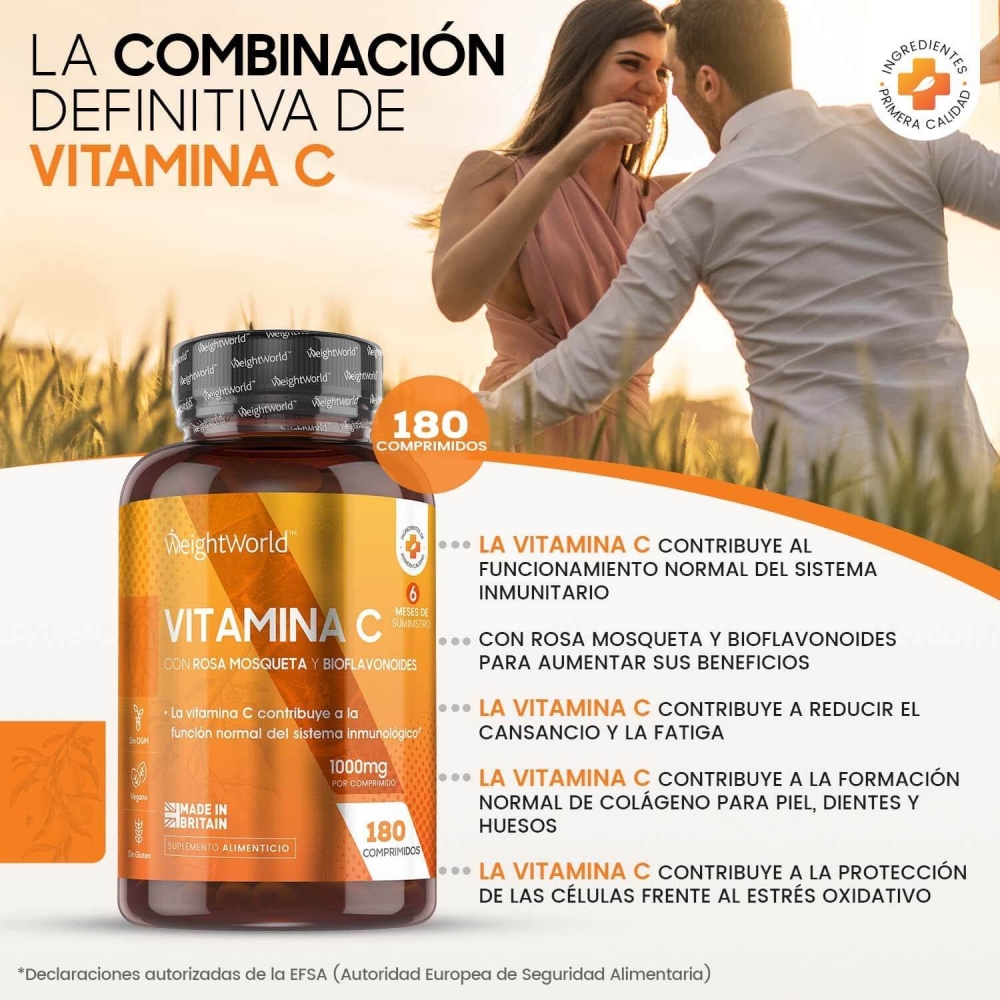 Vitamina C con Rosa Mosqueta y Bioflavonoides 1000mg 180 Comprimidos