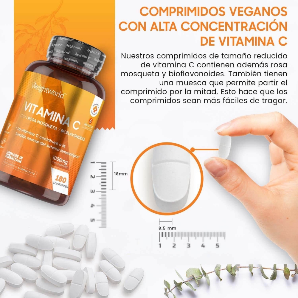 Vitamina C con Rosa Mosqueta y Bioflavonoides 1000mg 180 Comprimidos