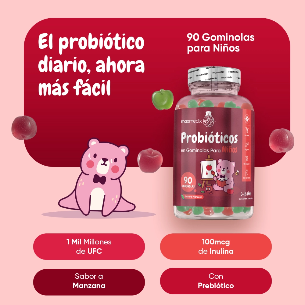 90 gominolas probióticas para niños sabor manzana