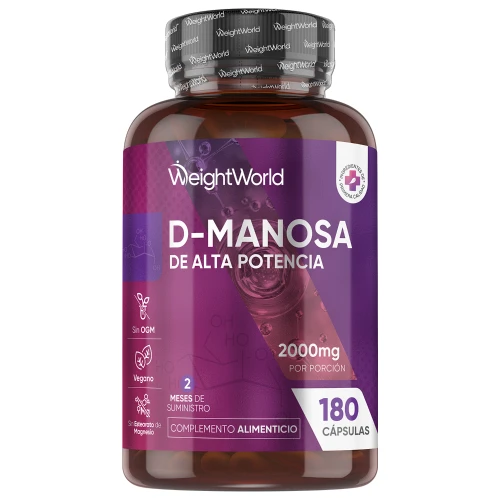 D-Manosa 2000 mg 180 cápsulas - Suplemento de origen 100 % vegetal - Sin Estearato de Magnesio ni OGM