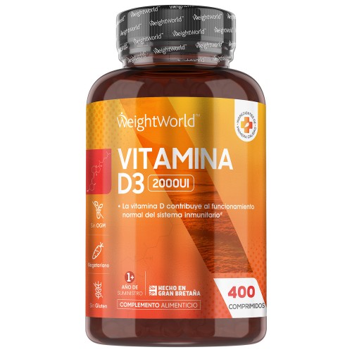 Vitamina D3 2000 UI 400 Comprimidos - Vitamina del Sol para Sistema Inmune y Huesos para Más de 1 Año de Suministro