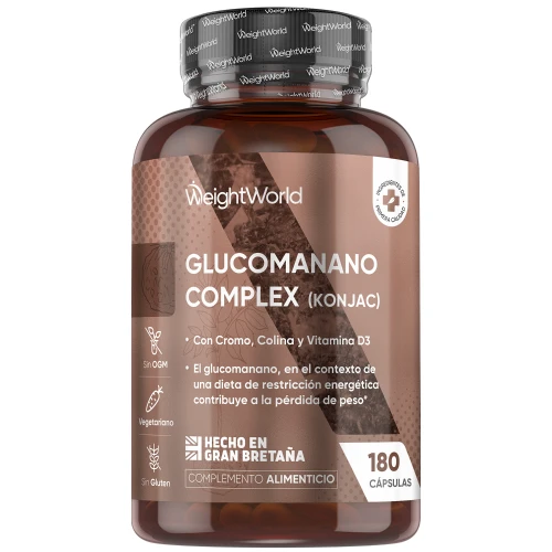 Glucomanano Complex para Pérdida de Peso - 3000 mg 180 Cápsulas - Con Vitamina B3, Colina, Vitamina D3 y Cromo