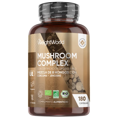 Complejo de Hongos Orgánico - Fórmula con Hongo Melena de León, Reishi y Cordyceps - 180 Cápsulas