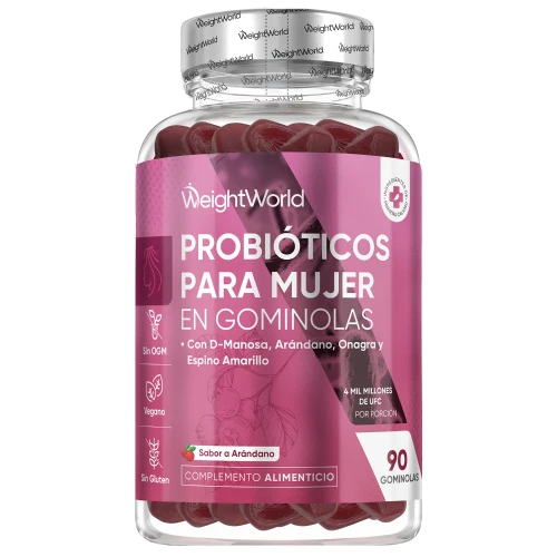 Gominolas de Probióticos para Mujer - 90 Unidades Sabor Arándano - Con 4 mil millones de UFC, Aceite de Onagra, Arándanos y D-Manosa