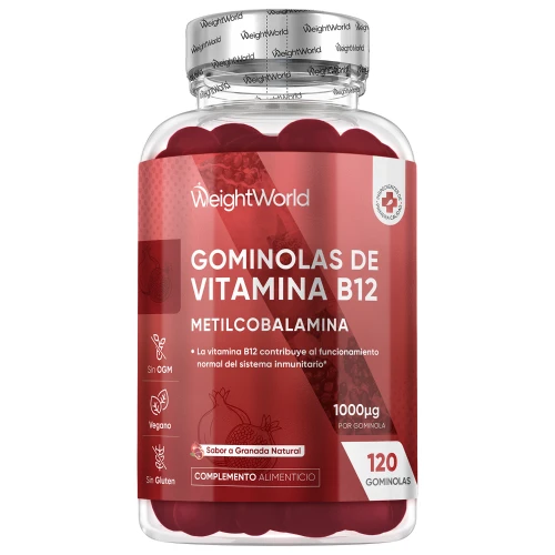 Gominolas de Vitamina B12 - 1000 mcg 120 gummies - Suplemento Vegano de Metilcobalamina para Aliviar el Cansancio y Fatiga