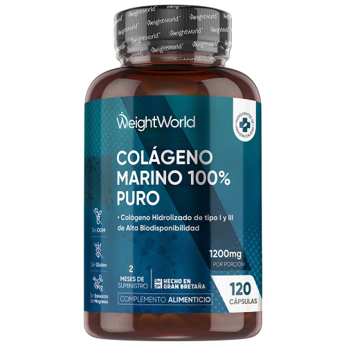 Colágeno Marino Puro - 1200 mg 120 cápsulas - Suplemento de Colágeno Hidrolizado Tipo 1 y 3 para el Cuidado de Huesos y Músculos