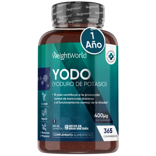 Yodo (Yoduro de Potasio) - 400 mcg 365 Comprimidos para 1 Año de Suministro - Suplemento para la Salud de la Tiroides