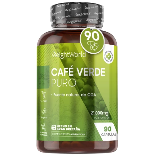 Café Verde en Cápsulas 21000 mg - 90 cápsulas - Complemento para Control de Peso y Apoyo Antioxidante - Fuente de Cafeína y Ácido Clorogénico