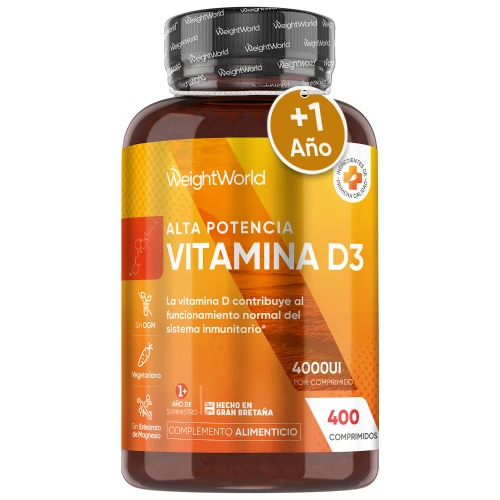 Vitamina D3 4000 UI - 400 Comprimidos para más de 1 Año de Suministro - Suplemento para el Sistema Inmune, Huesos y Músculos
