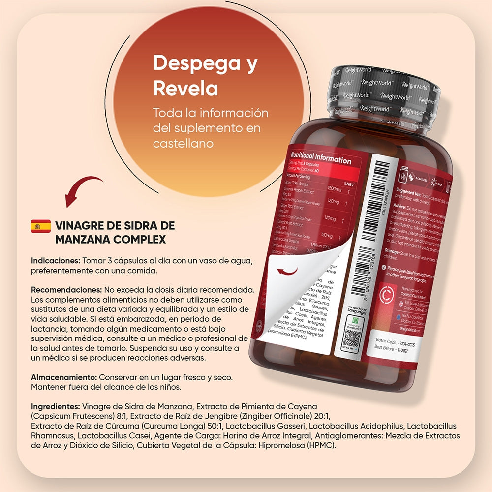 Información en español de las cápsulas de vinagre de sidra de manzana