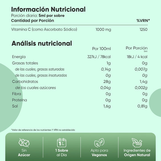Información Nutricional de Vitamina C Liposomal líquida