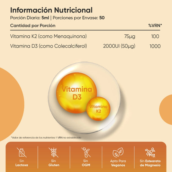 Información nutricional Vitamina D3 K2 vegana líquida