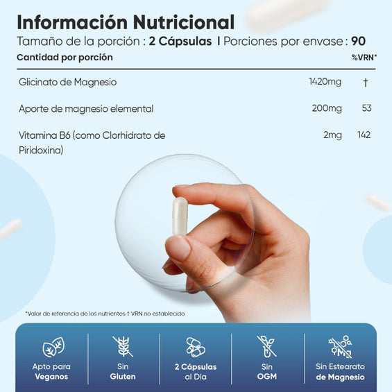 Información nutricional Glicinato de Magnesio con Vitamina B6