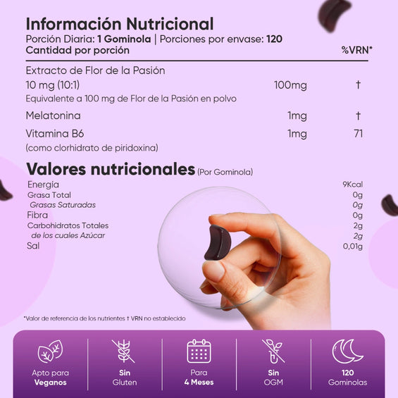 Información nutricional gummies de Melatonina