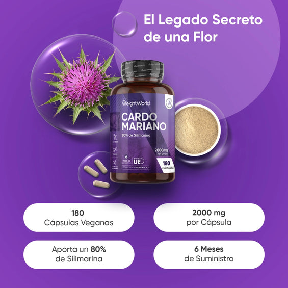 180 cápsulas de Cardo Mariano con 80% de Silimarina