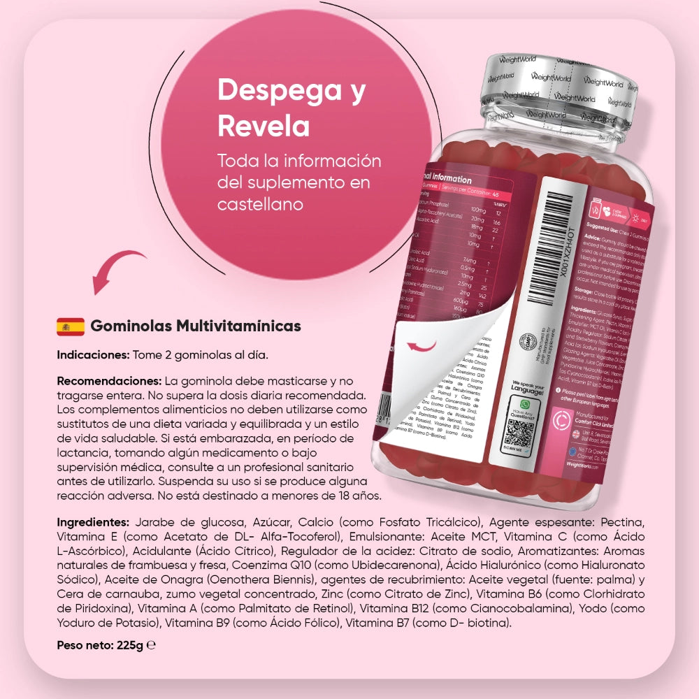 Información en español de las gominolas multivitaminas