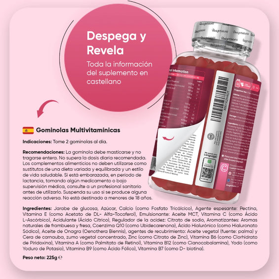 Información en español de las gominolas multivitaminas