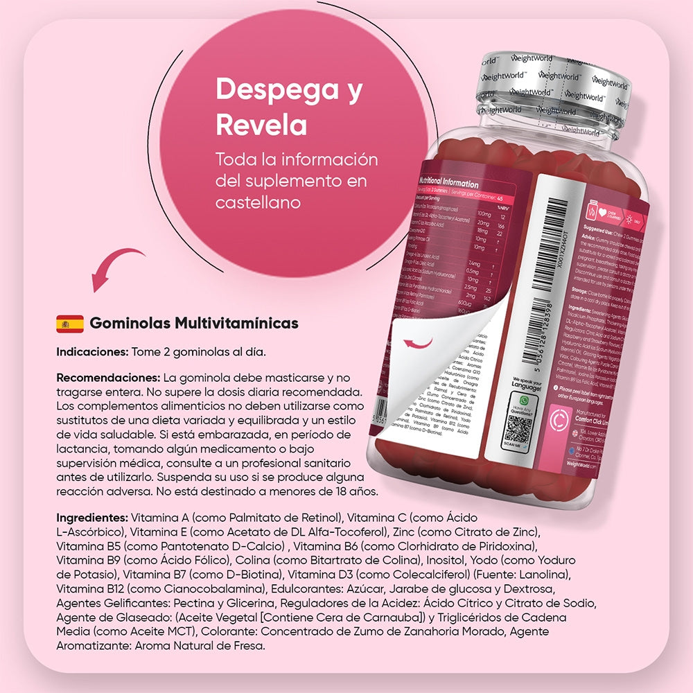 Información en español de las gominolas multivitaminas