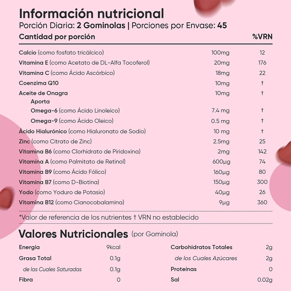 Valor nutricional de las gominolas multivitaminas para mujer