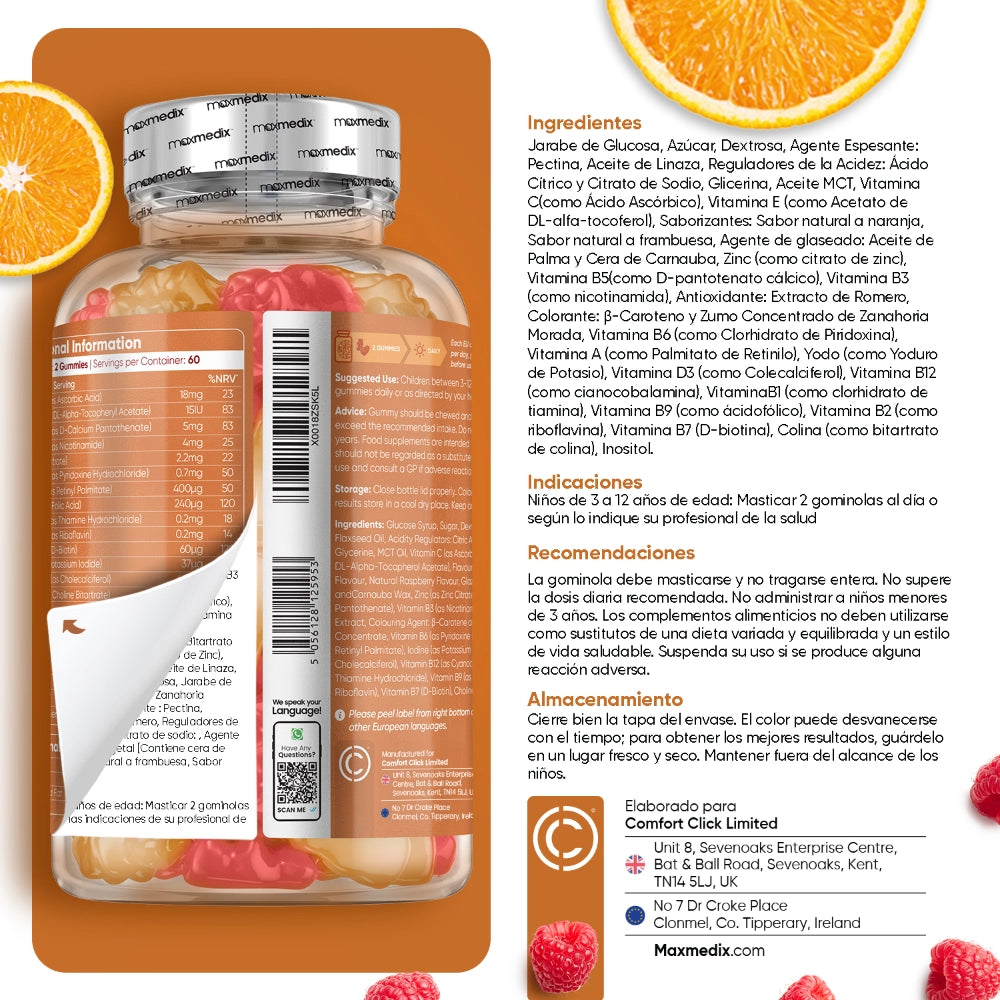 Ingredientes de las gummies multivitaminas para niños