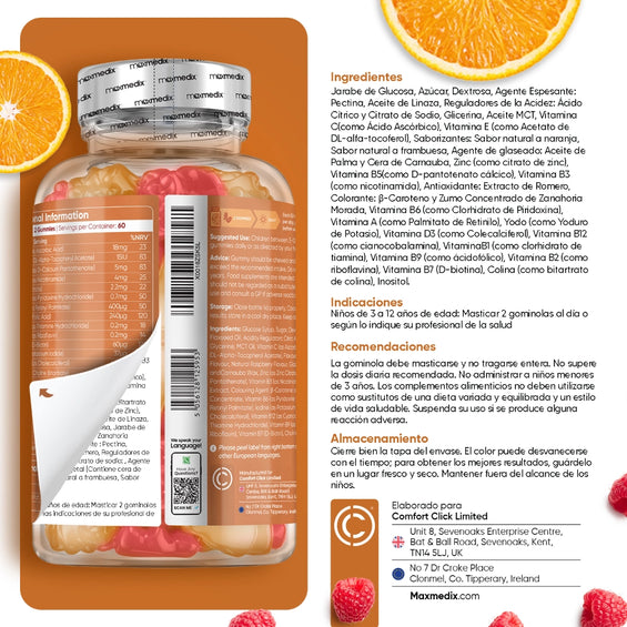 Ingredientes de las gummies multivitaminas para niños