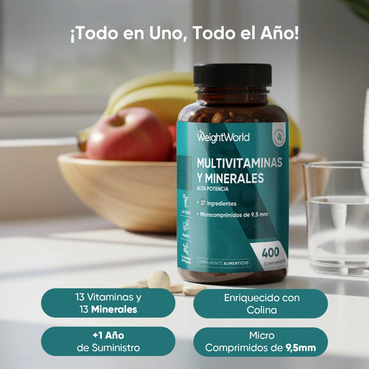 13 vitaminas y 14 minerales en comprimidos de 9,5 mm
