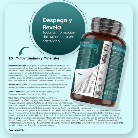 Información nutricional del multivitamínico de WeightWorld