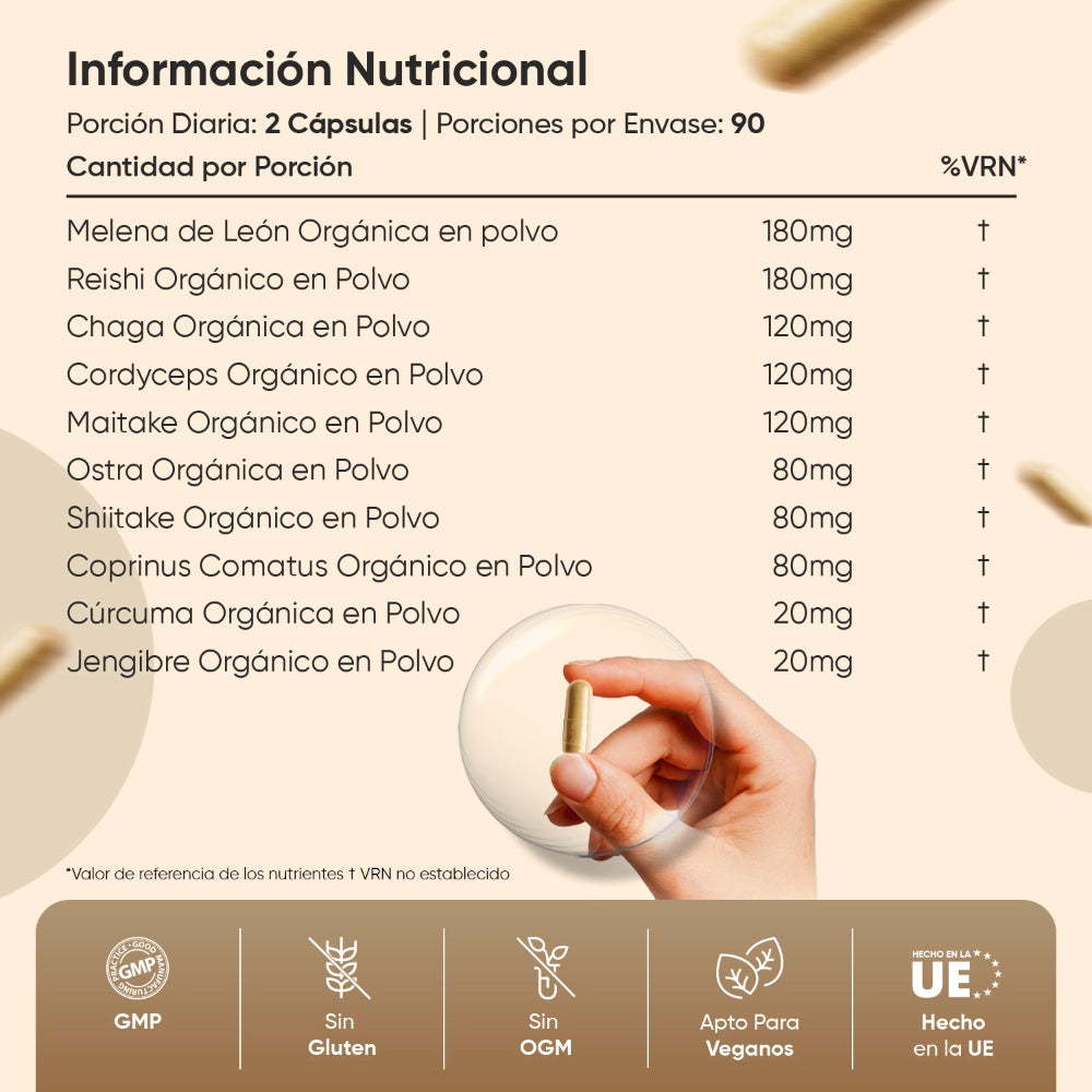 Información nutricional Complejo de Hongos Orgánico