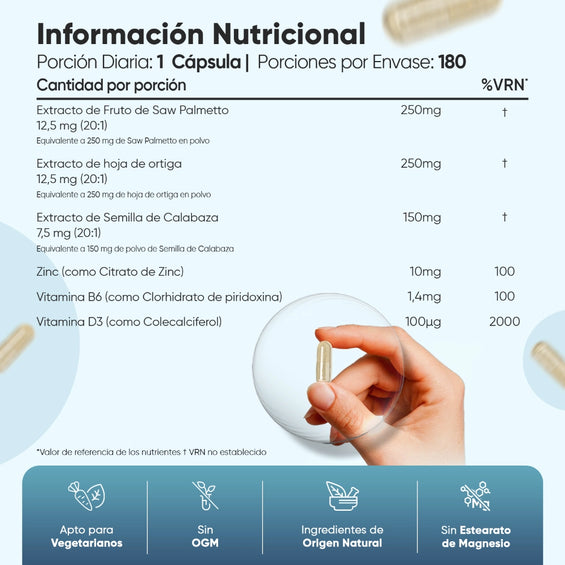 Información nutricional suplemento próstata