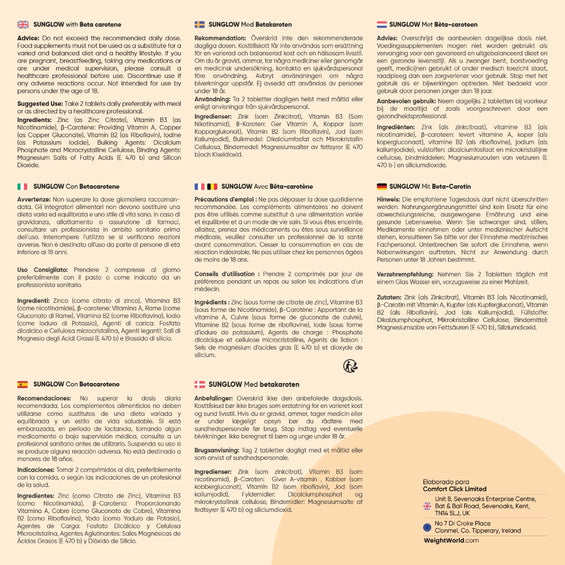 Ingredientes de los comprimidos de Sunglow
