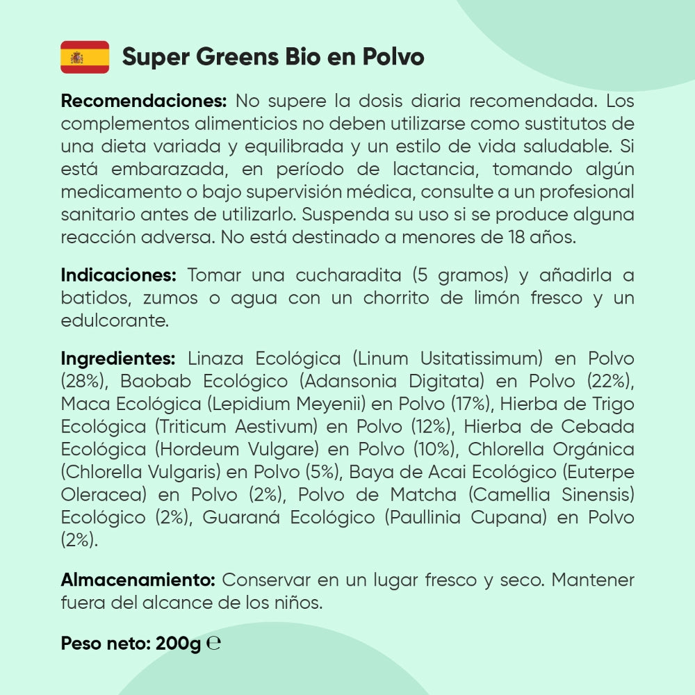 Recomendaciones e indicaciones para Super greens en polvo
