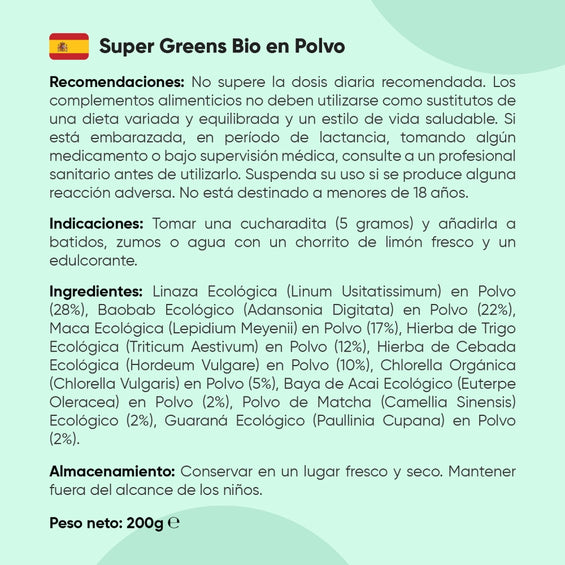 Recomendaciones e indicaciones para Super greens en polvo