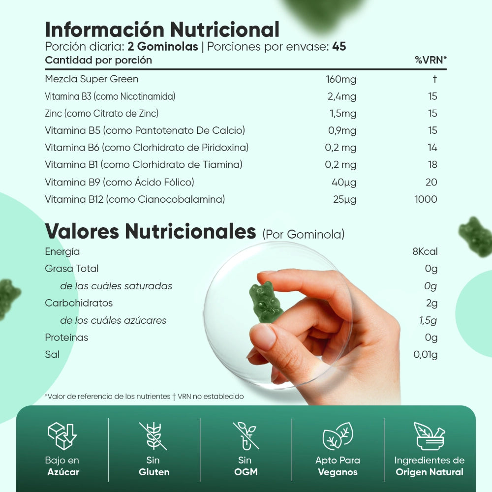 Información nutricional del suplemento Super Greens