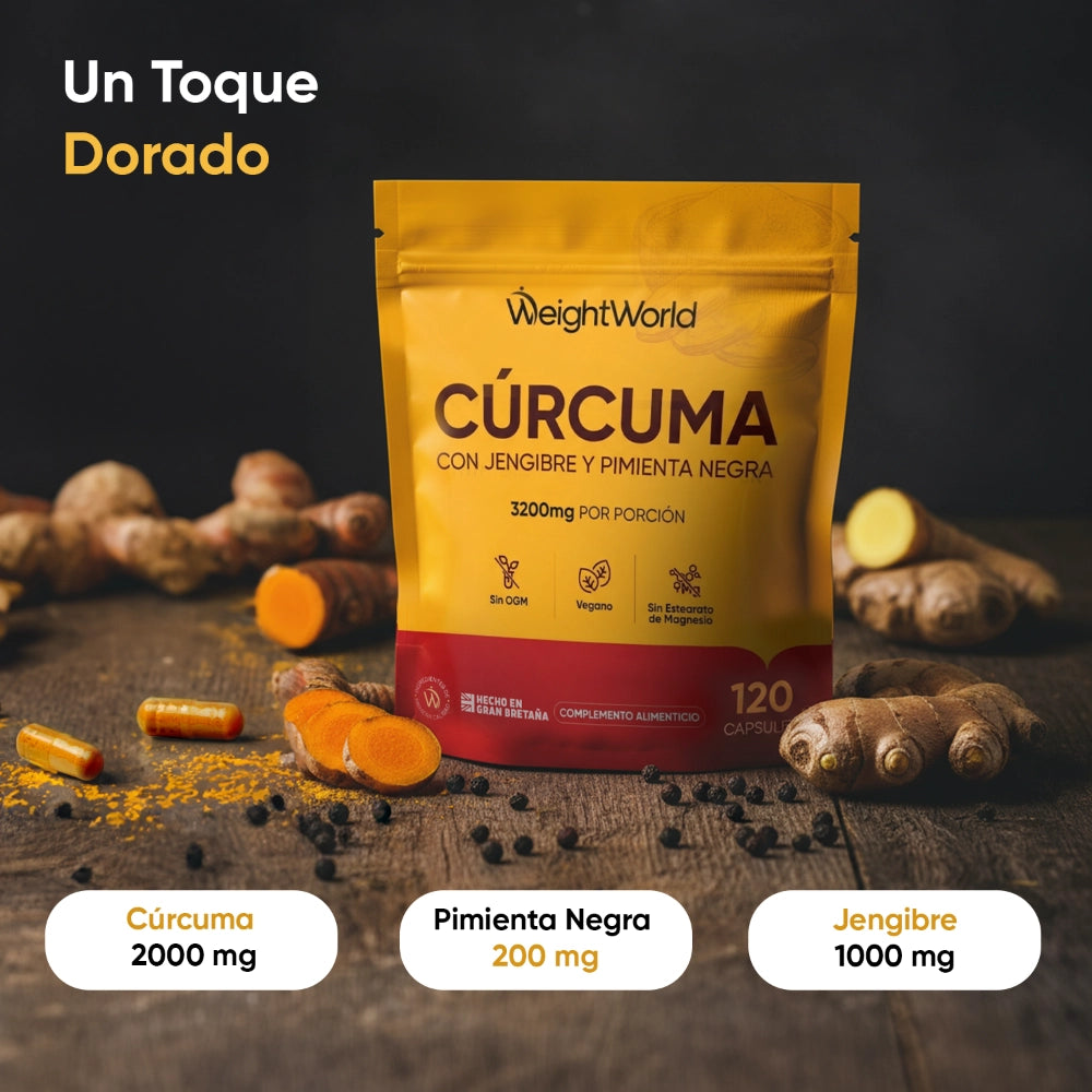 120 cápsulas de cúrcuma, jengibre y pimienta negra