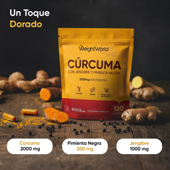 120 cápsulas de cúrcuma, jengibre y pimienta negra