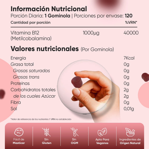 Información Nutricional gominolas B12 veganas