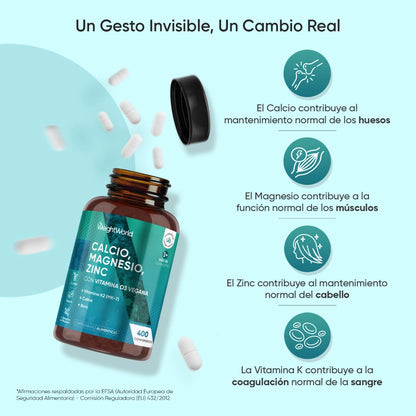 Beneficios del suplemento de Calcio, Magnesio y Zinc con Vitamina D3