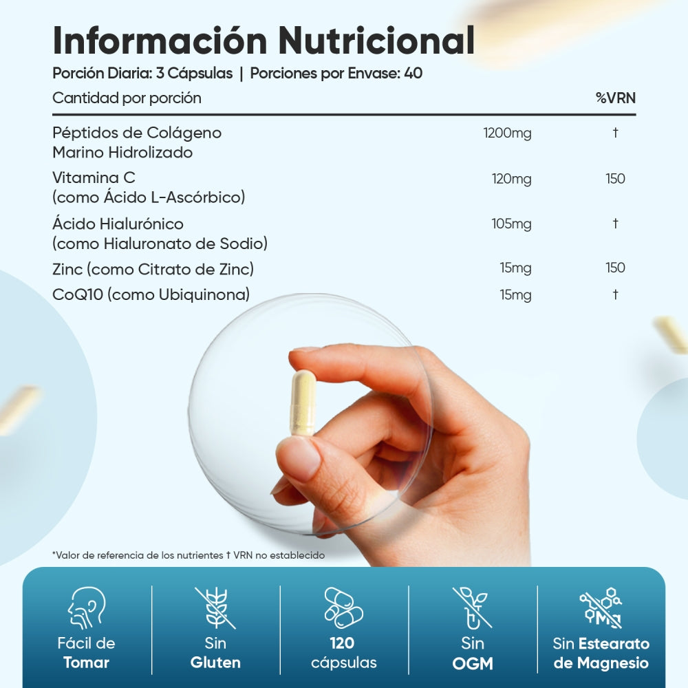 Información nutricional Colágeno Marino con Ácido Hialurónico