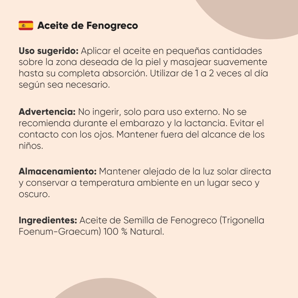 Modo de uso Aceite de Fenogreco vegano