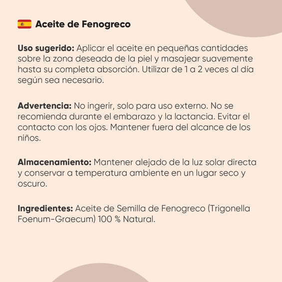 Modo de uso Aceite de Fenogreco vegano
