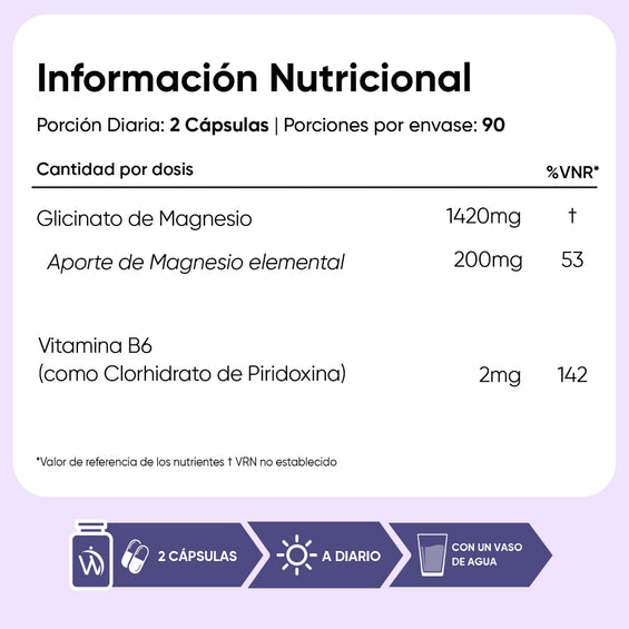Información nutricional Glicinato de Magnesio con Vitamina B6