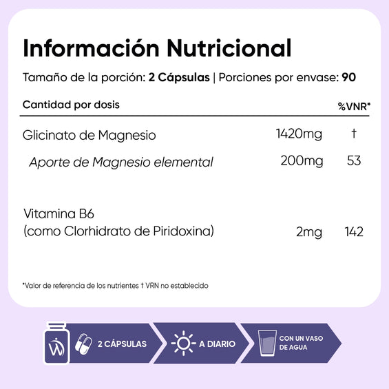 Información nutricional Glicinato de Magnesio con Vitamina B6