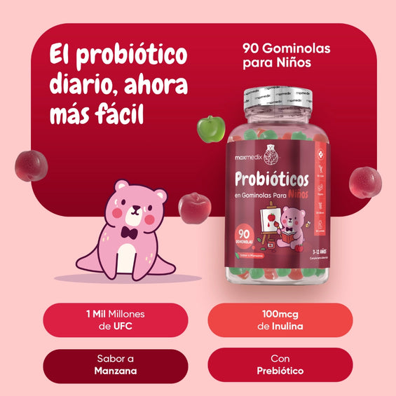 90 gominolas probióticas para niños sabor manzana
