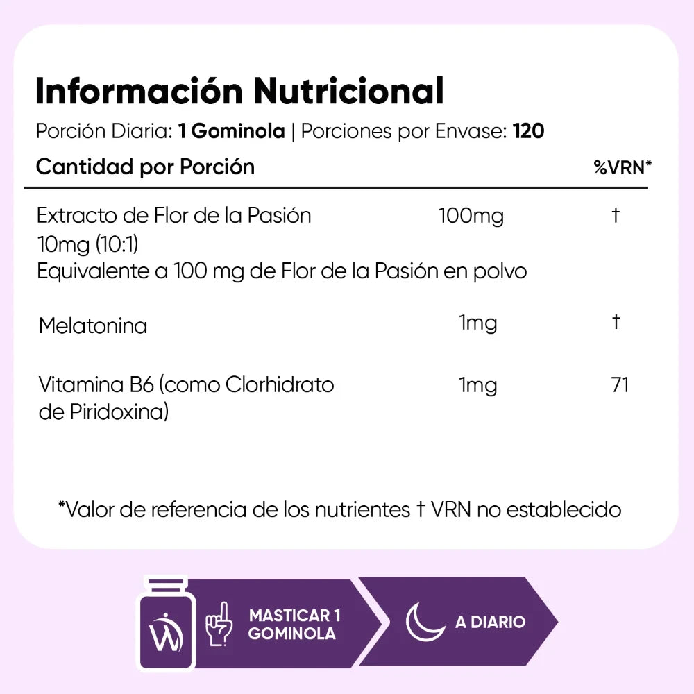Información nutricional gummies de Melatonina