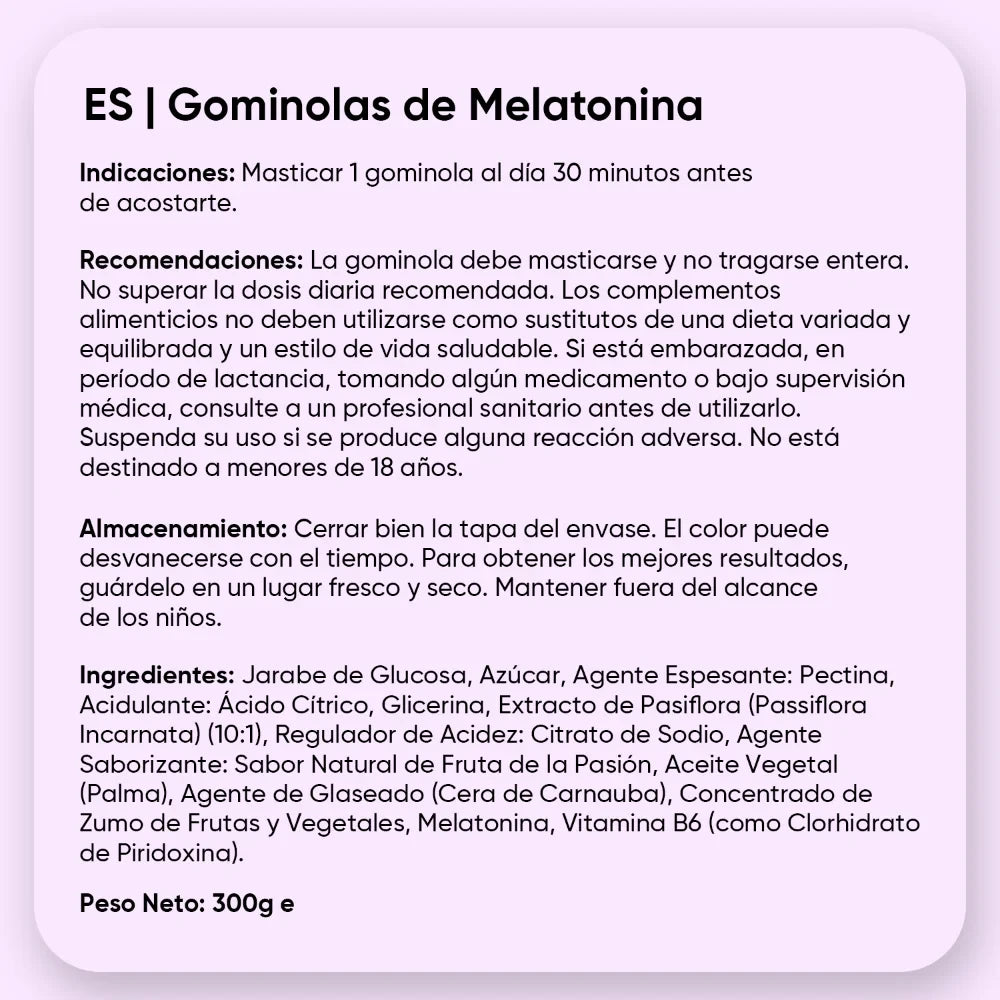 Modo de uso gominolas de Melatonina 1 mg