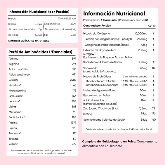 Información nutricional Multicolágeno