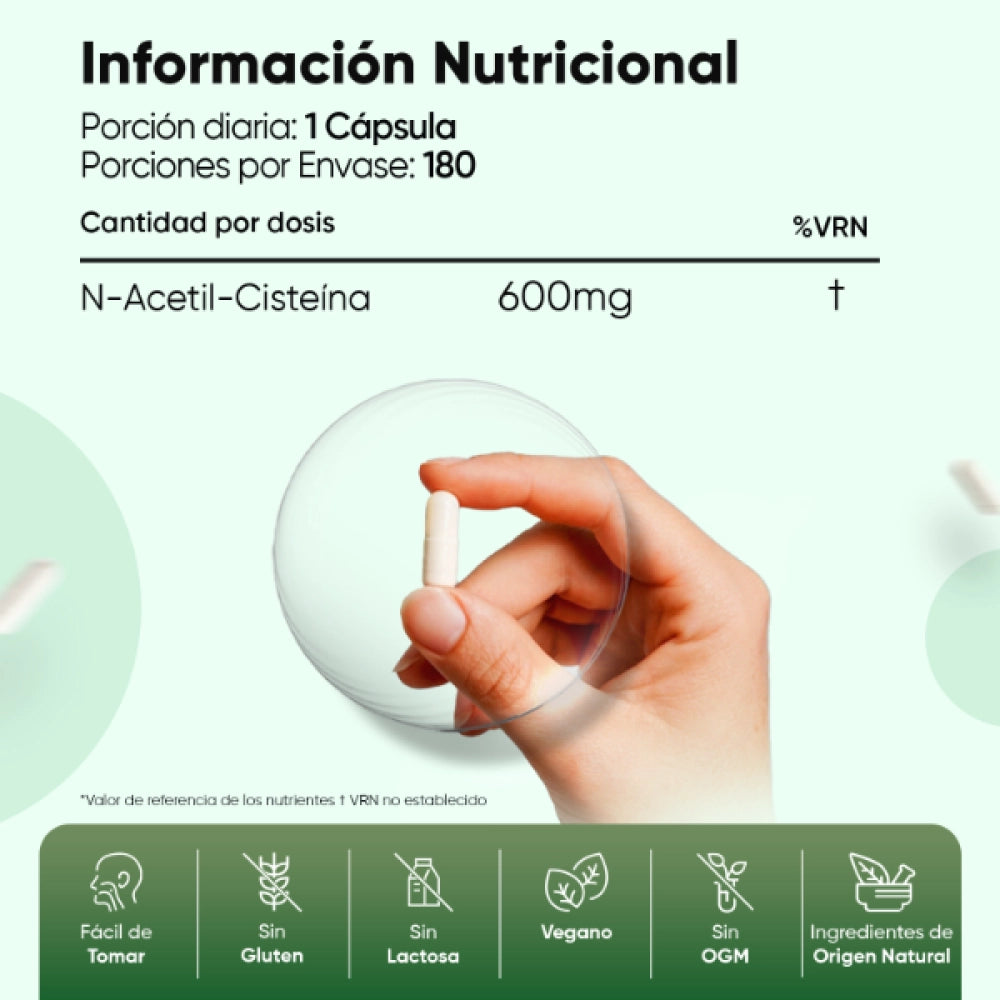Información nutricional de N-acetilcisteína 600 mg