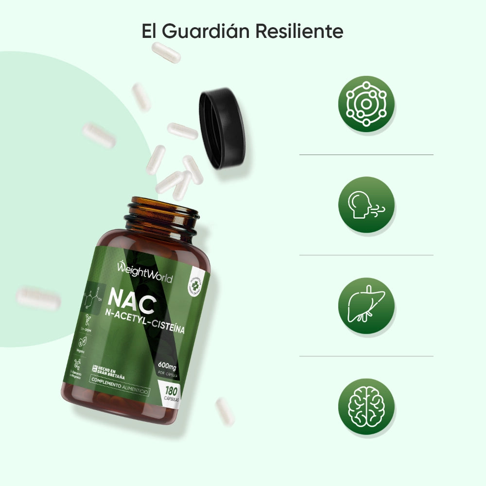 NAC N-Acetilcistena 600mg - 180 Cpsulas - Para Inmunidad y Rendimiento  Deportivo
