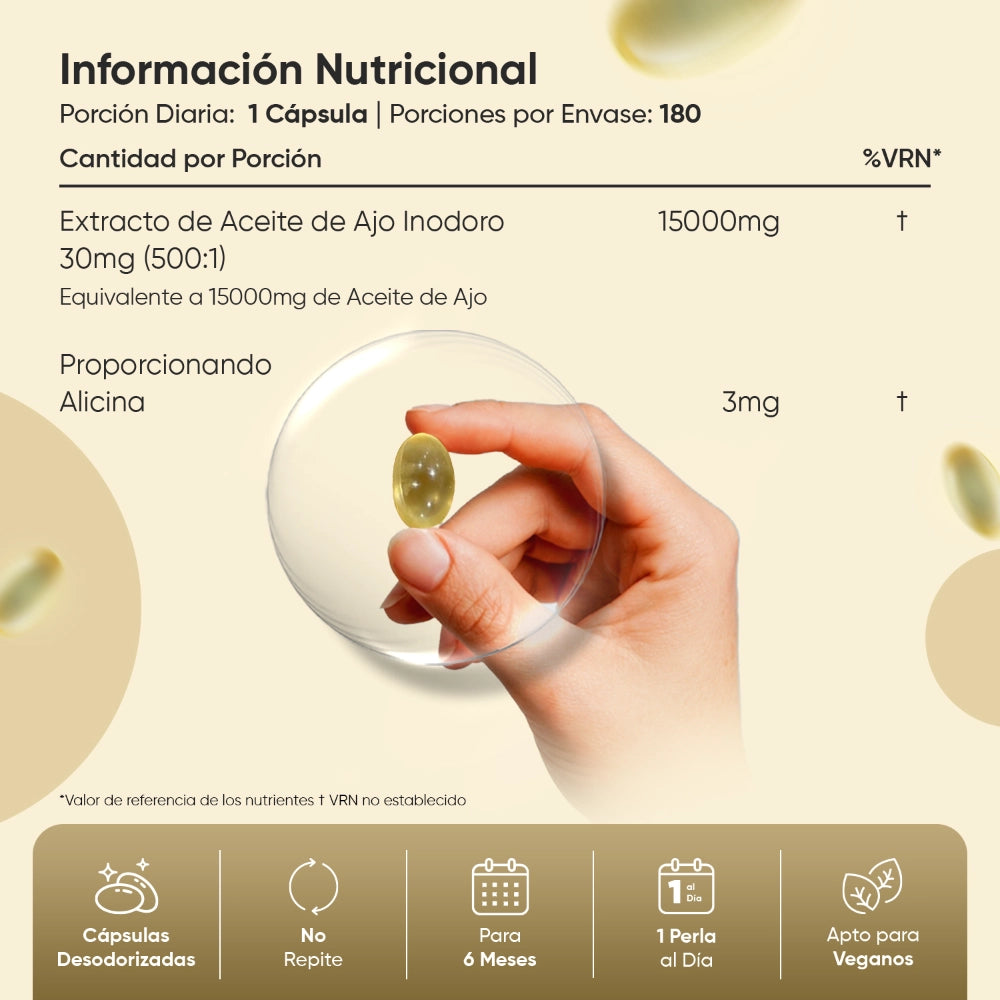 Información nutricional de las cápsulas de aceite de ajo